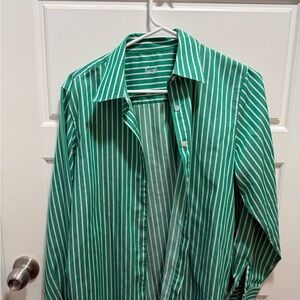 FoxCroft Green and White Striped Casual Button Down Shirt Size Medium